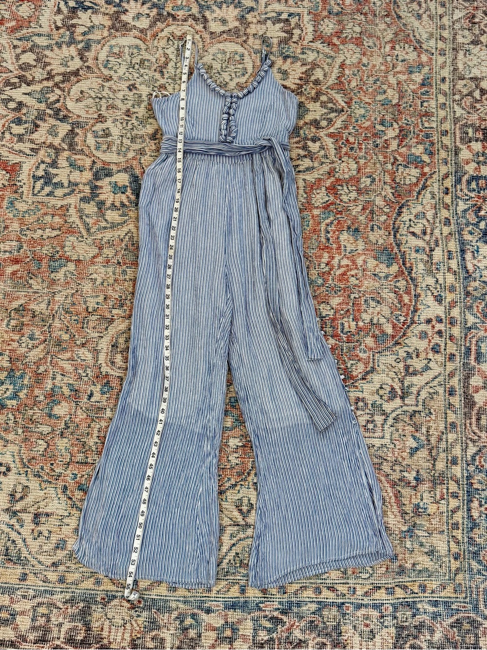 Maeve Anthropologie Romper Women’s 4 Blue/White Striped Summer Wide-Leg Jumpsuit - Picture 7 of 10